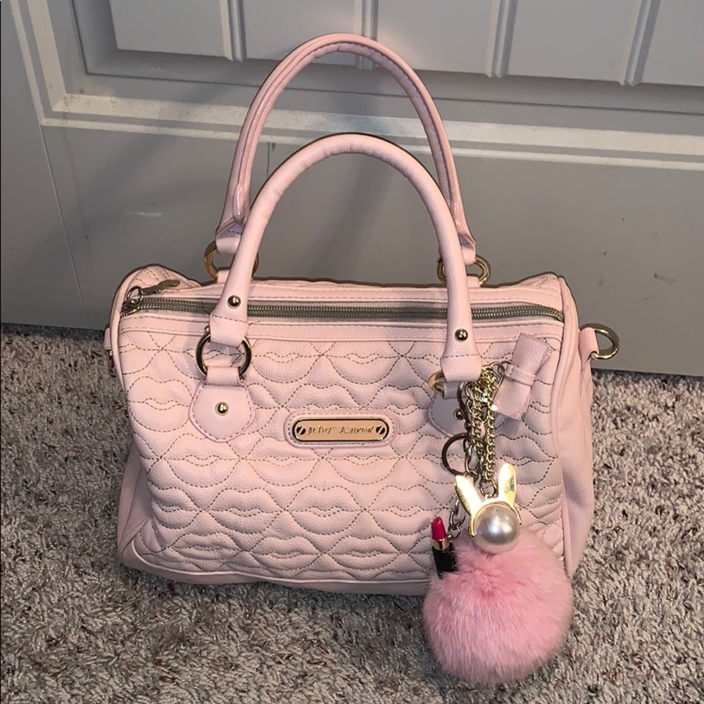Betsy Johnson Baby Pink Quilted Lip Print Purse